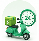 Prime Same Day Delivery icon showing agent on green scooter